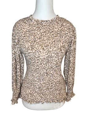 NWT Express Smocked Leopard Print 3/4 Sleeve Blouse Size M